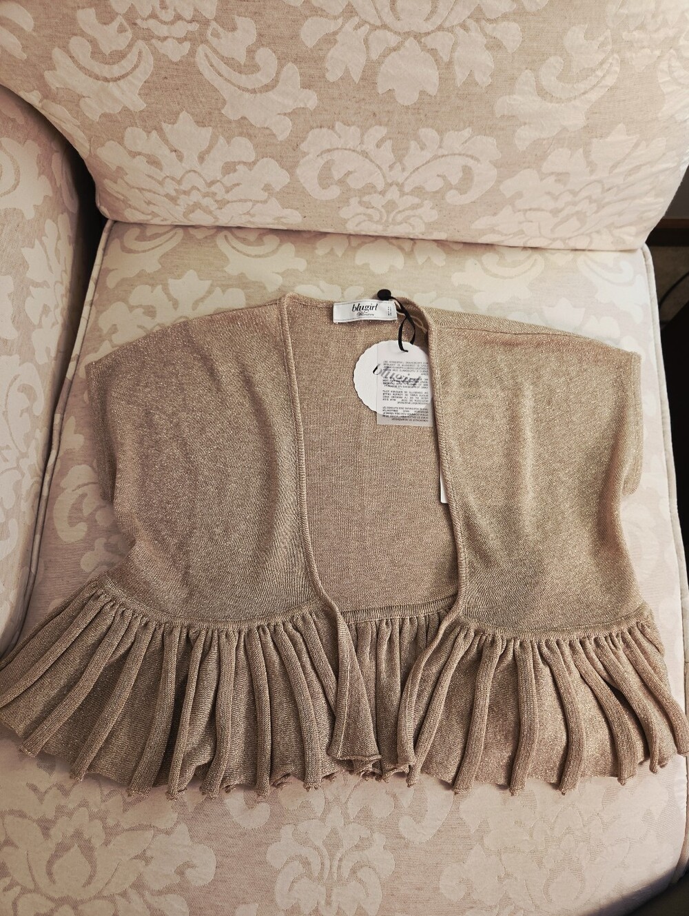 Blugirl By Blumarine Gold Metallic Knit Shrug/Vest Made In Italy Sz 8 NEW! $408 - Picture 5 of 13